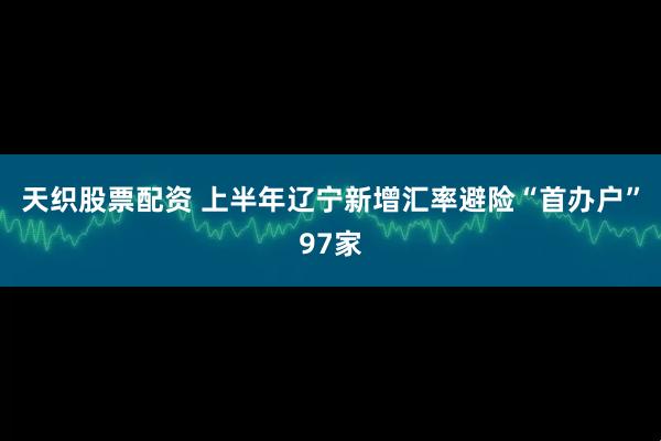 天织股票配资 上半年辽宁新增汇率避险“首办户”97家